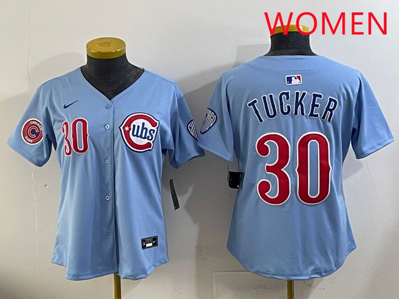 Women 2025 Chicago Cubs #30 Tucker Light Blue Throwback Game Nike MLB Jersey style 3